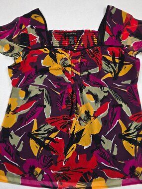 Lane Bryant 18/20 Womens Blouse Multicolor Floral Short Sleeve Top